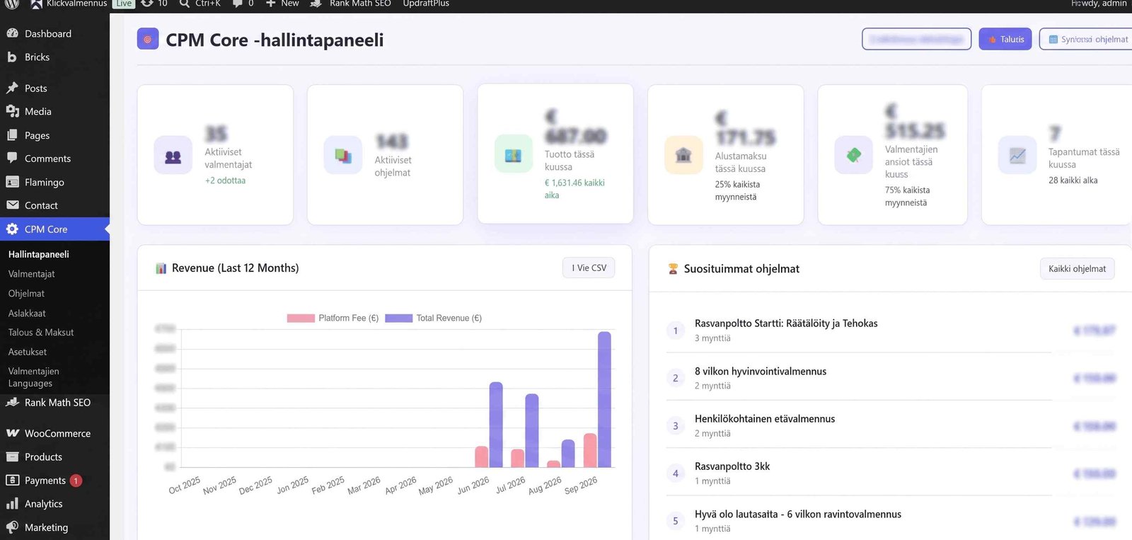 Live custom CMS dashboard built by Divenclave for Klick platform